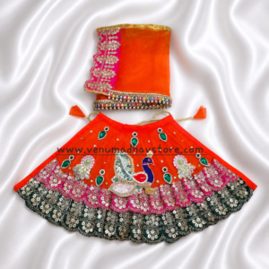 Heavy designer double frill lace Orange Lehnga Patka