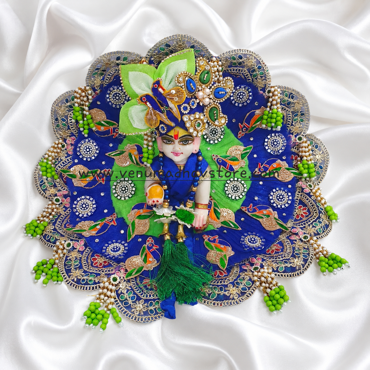 Blue Parrot color Peacock Theme Heavy designer Poshak with Pagdi Patka