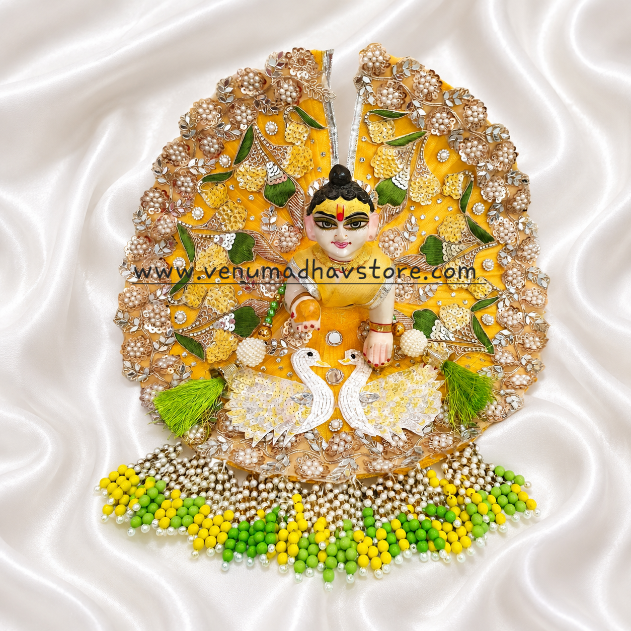 Yellow Heavy Designer Swan Theme Poshak with Pagdi Patka - Image 2