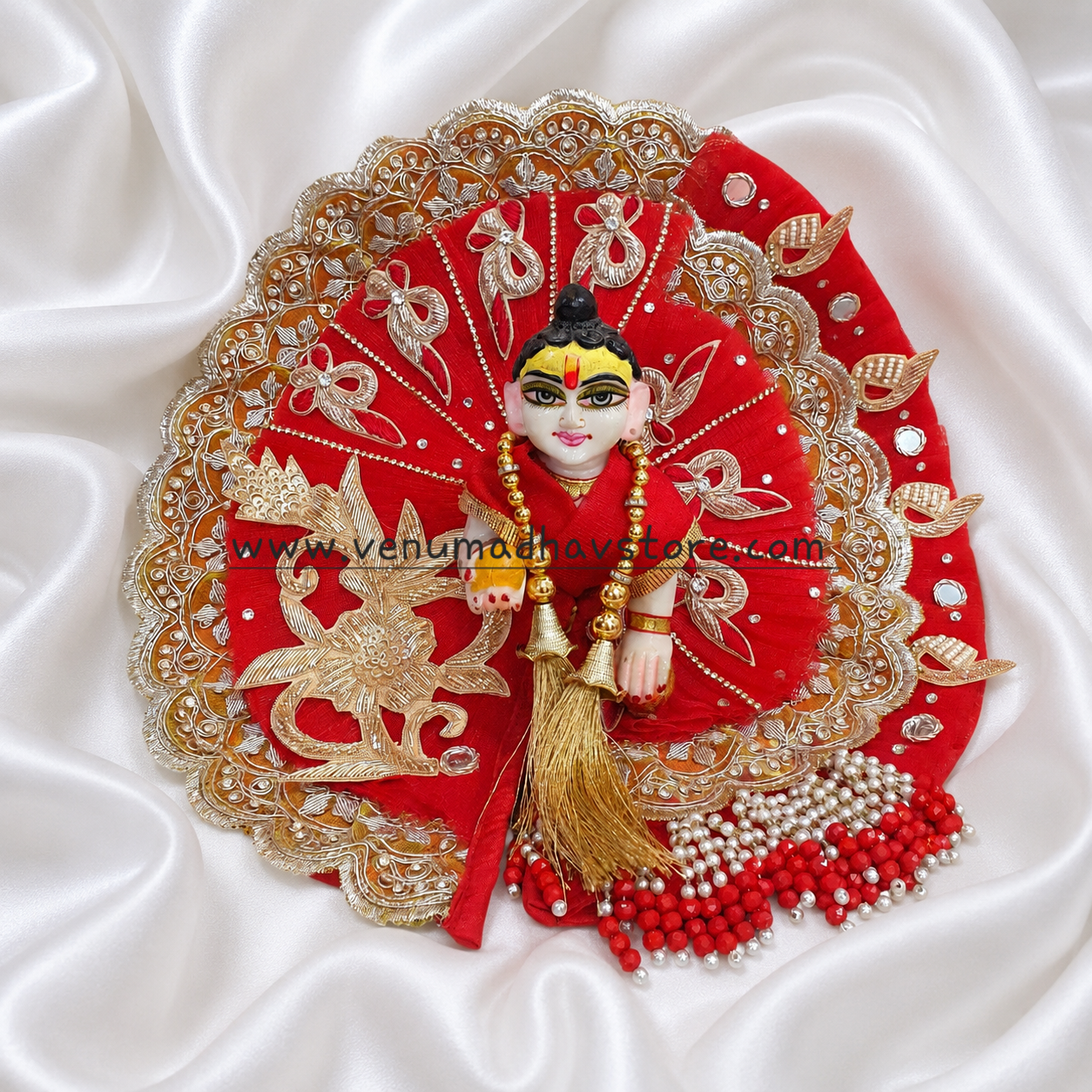 Red Heavy Designer Zari Poshak with Pagdi Patka - Image 2