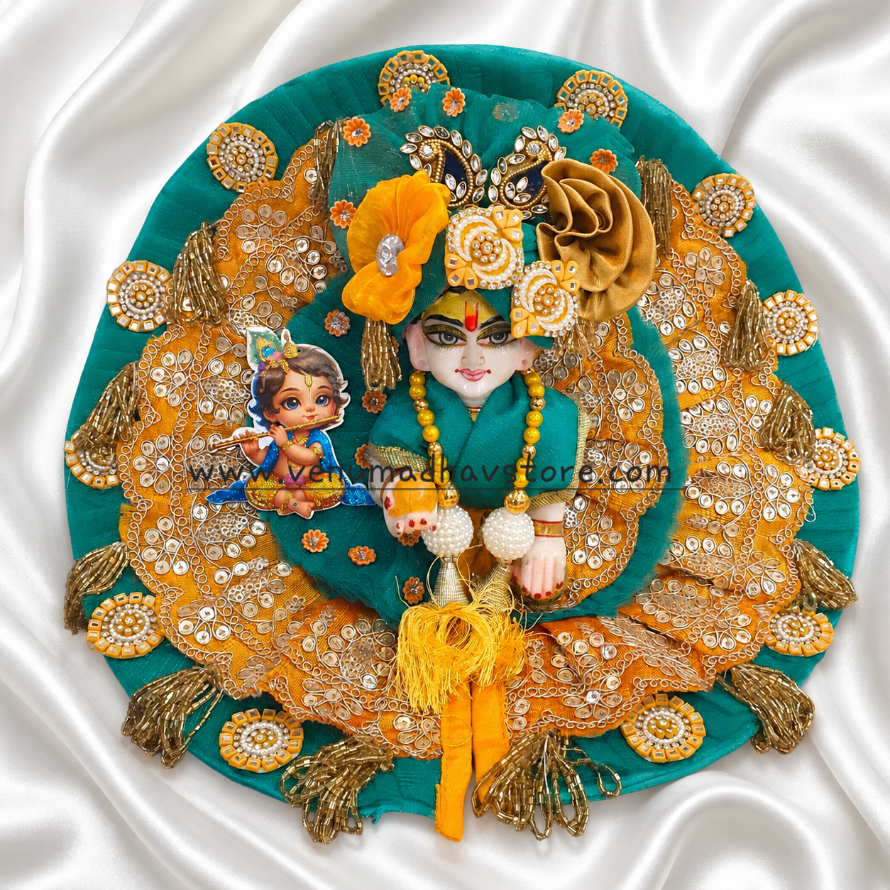 Rama Green Gopala Frill Heavy designer Poshak with Pagdi Patka
