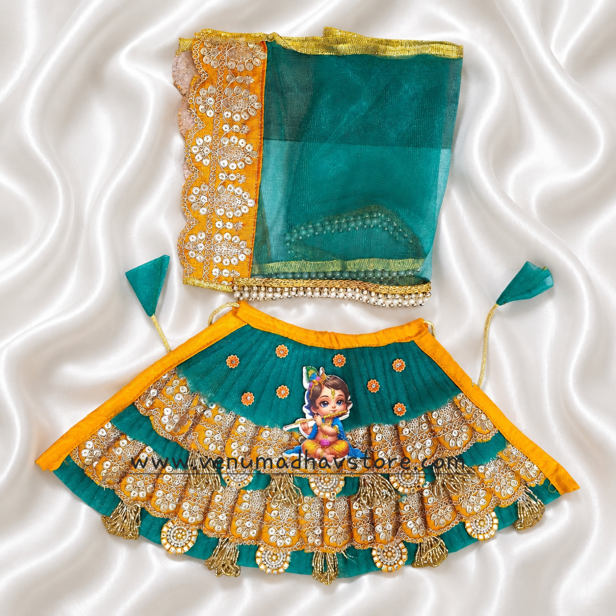 Rama Green Gopala Frill Heavy designer Lehnga Patka