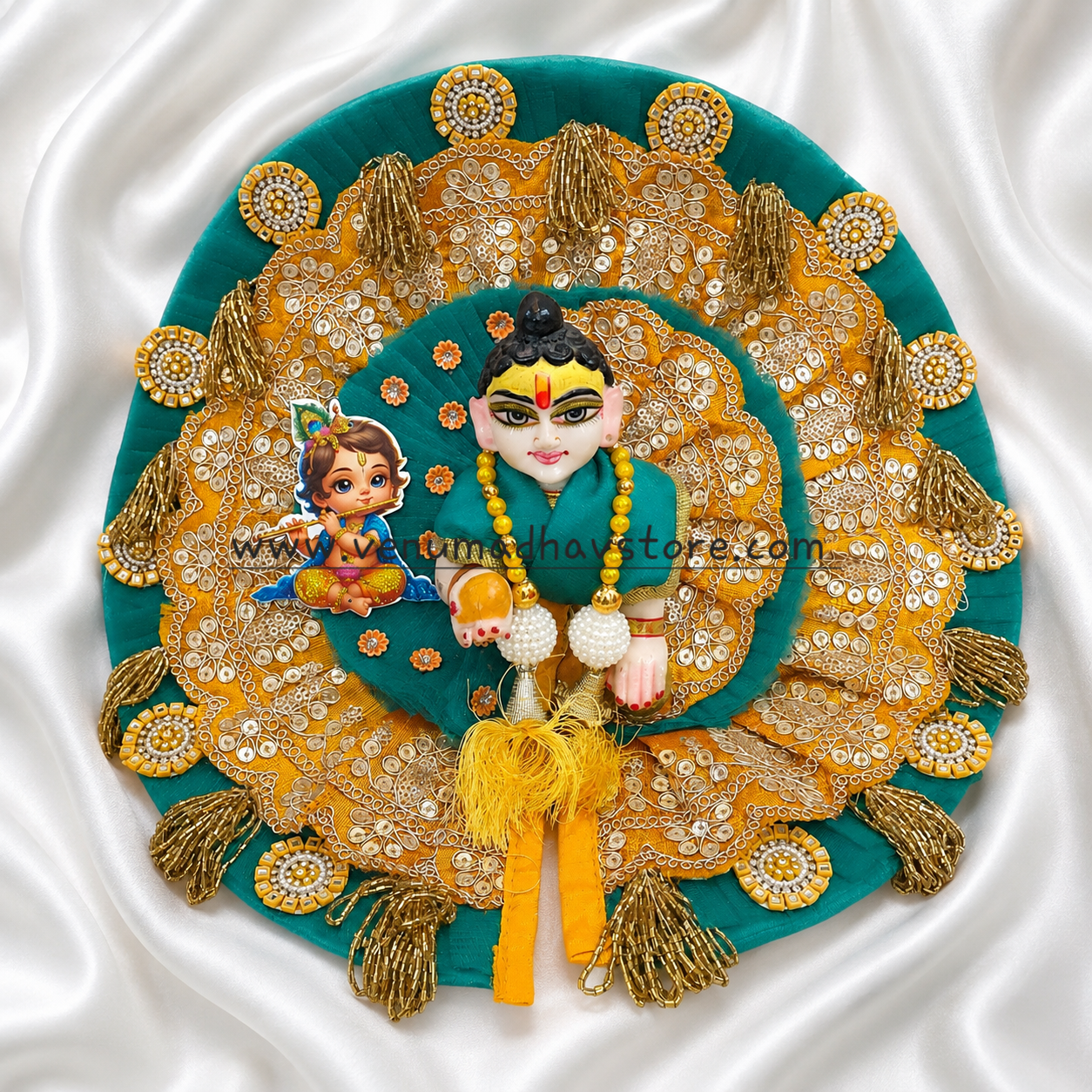 Rama Green Gopala Frill Heavy designer Poshak with Pagdi Patka - Image 2