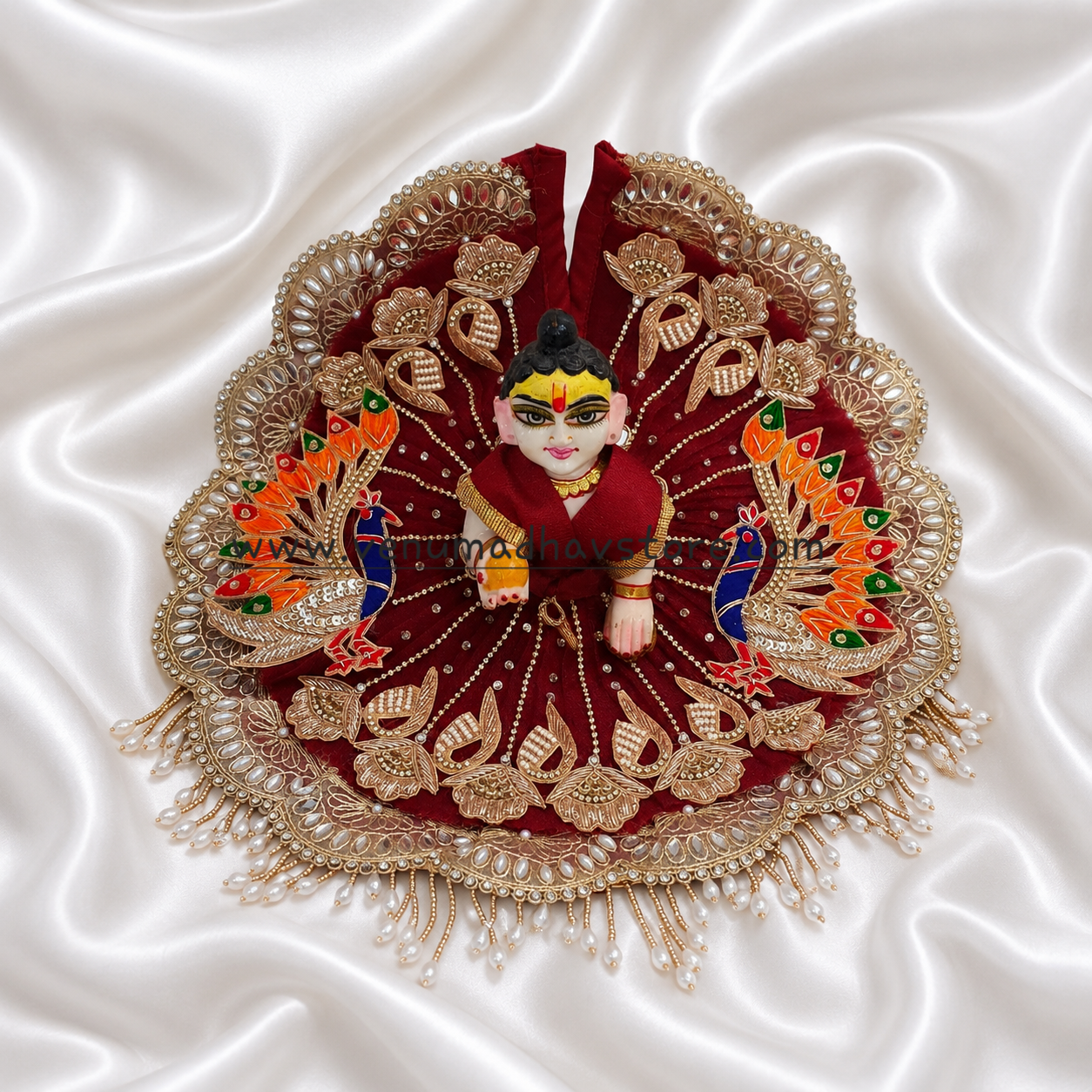 Yellow & Maroon Heavy Designer Peacock Theme Poshak with Pagdi Patka - Image 4