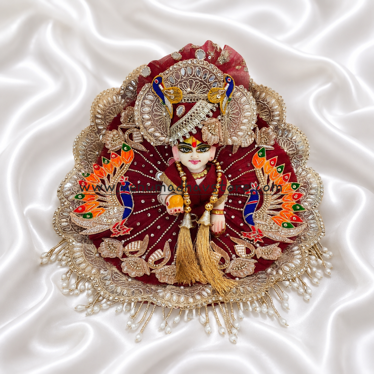Yellow & Maroon Heavy Designer Peacock Theme Poshak with Pagdi Patka - Image 3