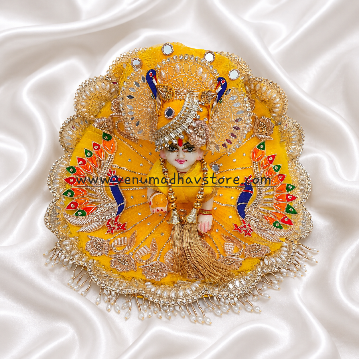 Yellow & Maroon Heavy Designer Peacock Theme Poshak with Pagdi Patka - Image 5