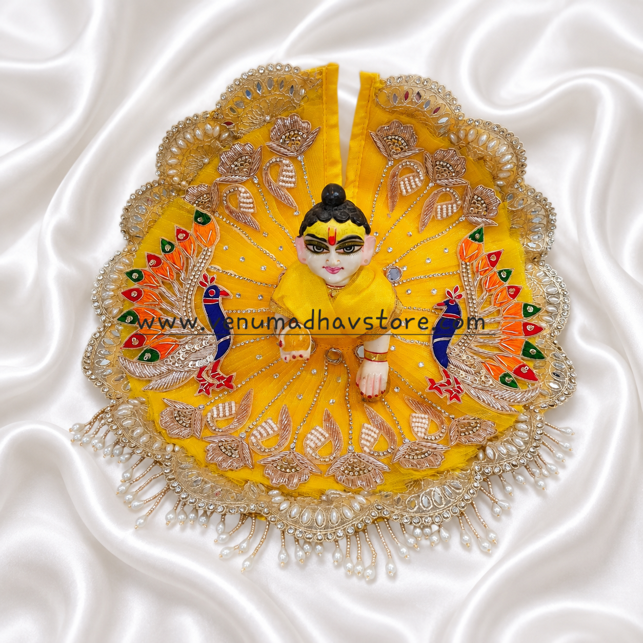 Yellow & Maroon Heavy Designer Peacock Theme Poshak with Pagdi Patka - Image 2